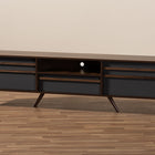 Baxton Studio Naoki Modern and Contemporary Two-Tone Grey and Walnut Finished Wood TV Stand with Drop-Down Compartments