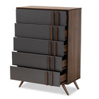 Baxton Studio Naoki Modern and Contemporary Two-Tone Grey and Walnut Finished Wood 5-Drawer Bedroom Chest