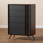 Baxton Studio Naoki Modern and Contemporary Two-Tone Grey and Walnut Finished Wood 5-Drawer Bedroom Chest