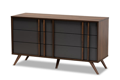 Baxton Studio Naoki Modern and Contemporary Two-Tone Grey and Walnut Finished Wood 6-Drawer Bedroom Dresser