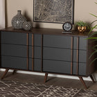 Baxton Studio Naoki Modern and Contemporary Two-Tone Grey and Walnut Finished Wood 6-Drawer Bedroom Dresser