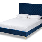 Baxton Studio Fabrico Contemporary Glam and Luxe Navy Blue Velvet Fabric Upholstered and Gold Metal Queen Size Platform Bed