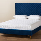 Baxton Studio Fabrico Contemporary Glam and Luxe Navy Blue Velvet Fabric Upholstered and Gold Metal Queen Size Platform Bed