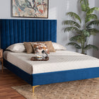 Baxton Studio Serrano Contemporary Glam and Luxe Navy Blue Velvet Fabric Upholstered and Gold Metal Full Size Platform Bed