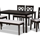 Baxton Studio Gabriel Modern and Contemporary Grey Fabric Upholstered and Dark Brown Finished Wood 6-Piece Dining Set