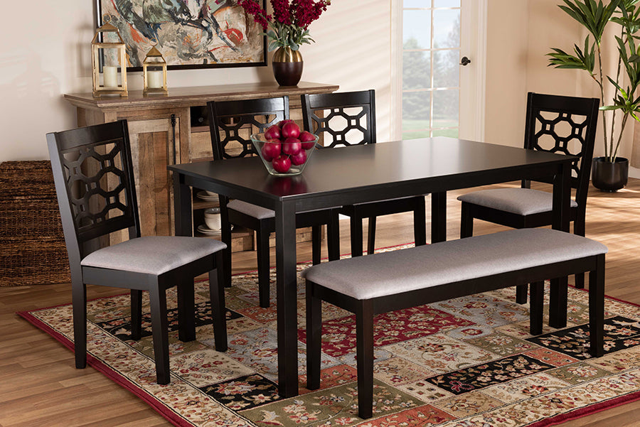 Baxton Studio Gabriel Modern and Contemporary Grey Fabric Upholstered and Dark Brown Finished Wood 6-Piece Dining Set