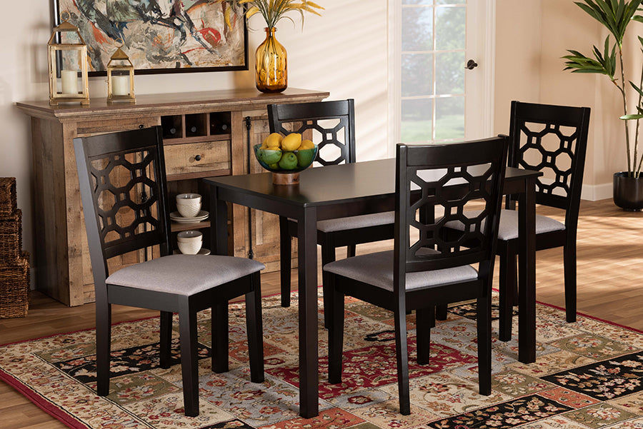 Baxton Studio Henry Modern and Contemporary Grey Fabric Upholstered and Dark Brown Finished Wood 5-Piece Dining Set