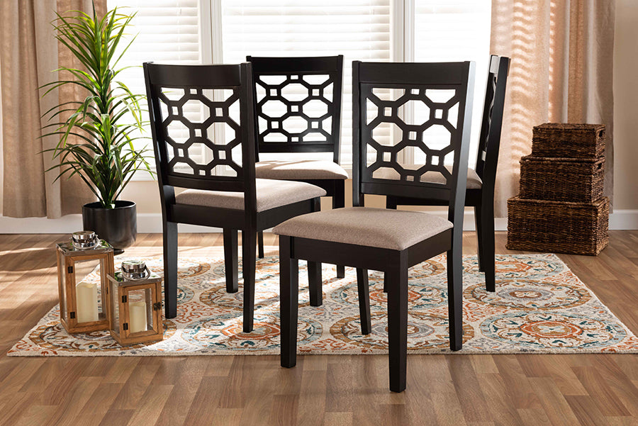 Baxton Studio Peter Modern and Contemporary Sand Fabric Upholstered and Dark Brown Finished Wood 4-Piece Dining Chair Set