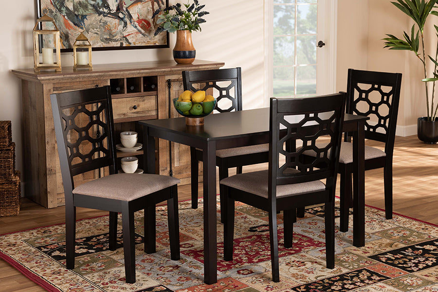 Baxton Studio Henry Modern and Contemporary Sand Fabric Upholstered and Dark Brown Finished Wood 5-Piece Dining Set