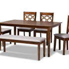 Baxton Studio Gabriel Modern and Contemporary Grey Fabric Upholstered and Walnut Brown Finished Wood 6-Piece Dining Set