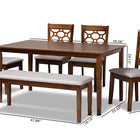 Baxton Studio Gabriel Modern and Contemporary Grey Fabric Upholstered and Walnut Brown Finished Wood 6-Piece Dining Set