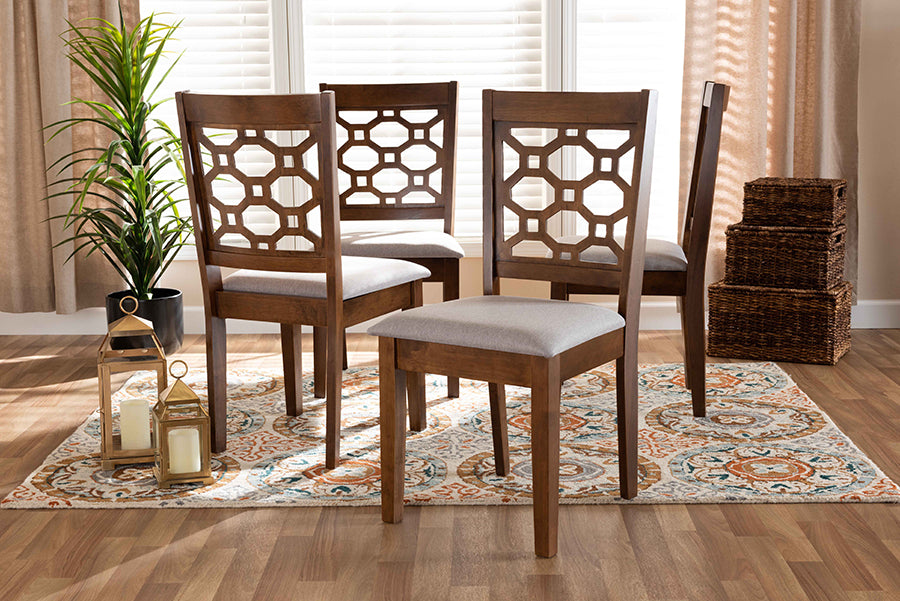 Baxton Studio Peter Modern and Contemporary Grey Fabric Upholstered and Walnut Brown Finished Wood 4-Piece Dining Chair Set