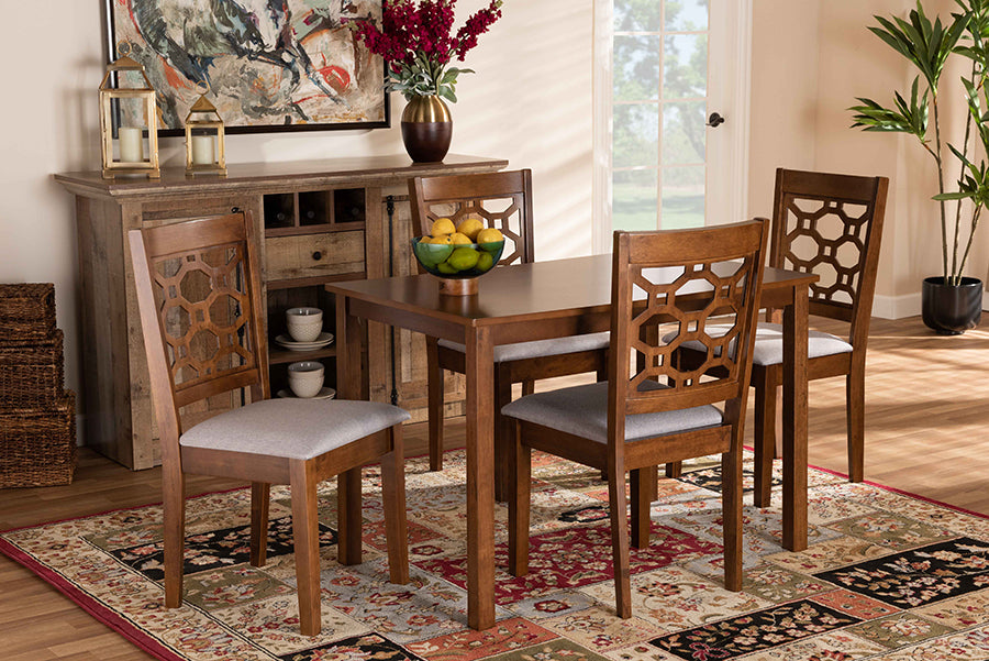 Baxton Studio Henry Modern and Contemporary Grey Fabric Upholstered and Walnut Brown Finished Wood 5-Piece Dining Set