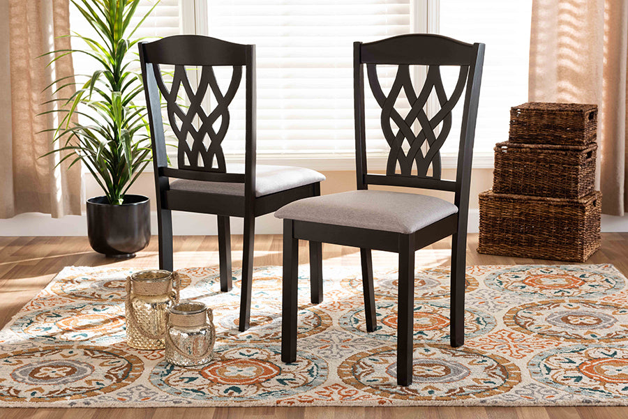 Baxton Studio Delilah Modern and Contemporary Grey Fabric Upholstered and Dark Brown Finished Wood 2-Piece Dining Chair Set