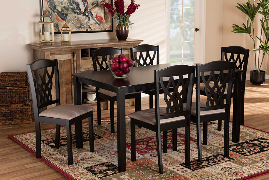 Baxton Studio Salem Modern and Contemporary Sand Fabric Upholstered and Dark Brown Finished Wood 7-Piece Dining Set