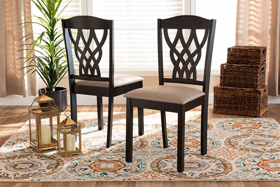 Baxton Studio Delilah Modern and Contemporary Sand Fabric Upholstered and Dark Brown Finished Wood 2-Piece Dining Chair Set