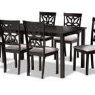 Baxton Studio Dallas Modern and Contemporary Grey Fabric Upholstered and Dark Brown Finished Wood 7-Piece Dining Set