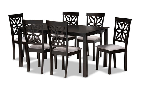Baxton Studio Dallas Modern and Contemporary Grey Fabric Upholstered and Dark Brown Finished Wood 7-Piece Dining Set
