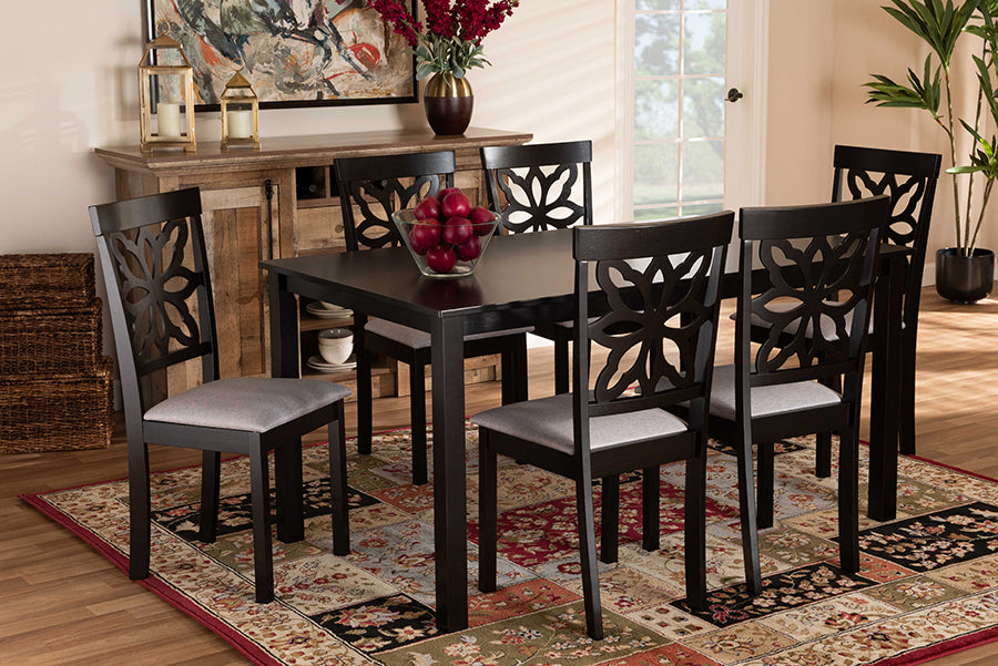 Baxton Studio Dallas Modern and Contemporary Grey Fabric Upholstered and Dark Brown Finished Wood 7-Piece Dining Set