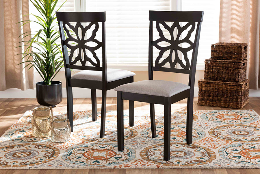 Baxton Studio Samwell Modern and Contemporary Grey Fabric Upholstered and Dark Brown Finished Wood 2-Piece Dining Chair Set