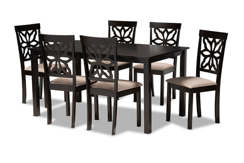 Baxton Studio Dallas Modern and Contemporary Sand Fabric Upholstered and Dark Brown Finished Wood 7-Piece Dining Set