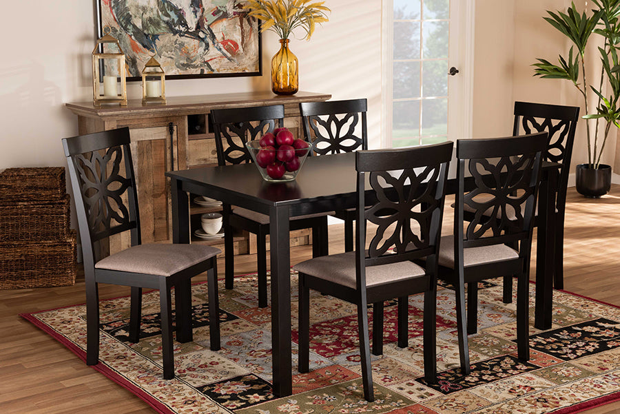 Baxton Studio Dallas Modern and Contemporary Sand Fabric Upholstered and Dark Brown Finished Wood 7-Piece Dining Set