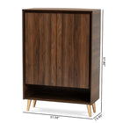 Baxton Studio Landen Mid-Century Modern Walnut Brown and Gold Finished Wood 2-Door Entryway Shoe storage Cabinet