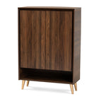 Baxton Studio Landen Mid-Century Modern Walnut Brown and Gold Finished Wood 2-Door Entryway Shoe storage Cabinet