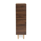 Baxton Studio Landen Mid-Century Modern Walnut Brown and Gold Finished Wood 2-Door Entryway Shoe storage Cabinet