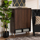 Baxton Studio Landen Mid-Century Modern Walnut Brown and Gold Finished Wood 2-Door Entryway Shoe storage Cabinet