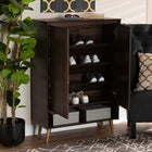 Baxton Studio Landen Mid-Century Modern Walnut Brown and Gold Finished Wood 2-Door Entryway Shoe storage Cabinet
