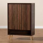 Baxton Studio Landen Mid-Century Modern Walnut Brown and Gold Finished Wood 2-Door Entryway Shoe storage Cabinet