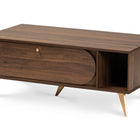 Baxton Studio Edel Mid-Century Modern Walnut Brown and Gold Finished Wood Coffee Table