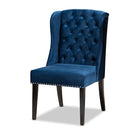 Baxton Studio Lamont Modern Contemporary Transitional Navy Blue Velvet Fabric Upholstered and Dark Brown Finished Wood Wingback Dining Chair