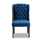 Baxton Studio Lamont Modern Contemporary Transitional Navy Blue Velvet Fabric Upholstered and Dark Brown Finished Wood Wingback Dining Chair