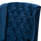 Baxton Studio Lamont Modern Contemporary Transitional Navy Blue Velvet Fabric Upholstered and Dark Brown Finished Wood Wingback Dining Chair