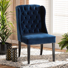Baxton Studio Lamont Modern Contemporary Transitional Navy Blue Velvet Fabric Upholstered and Dark Brown Finished Wood Wingback Dining Chair