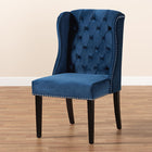 Baxton Studio Lamont Modern Contemporary Transitional Navy Blue Velvet Fabric Upholstered and Dark Brown Finished Wood Wingback Dining Chair