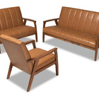 Baxton Studio Nikko Mid-century Modern Tan Faux Leather Upholstered and Walnut Brown finished Wood 3-Piece Living Room Set