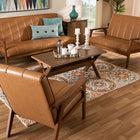 Baxton Studio Nikko Mid-century Modern Tan Faux Leather Upholstered and Walnut Brown finished Wood 3-Piece Living Room Set