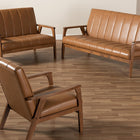 Baxton Studio Nikko Mid-century Modern Tan Faux Leather Upholstered and Walnut Brown finished Wood 3-Piece Living Room Set