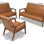 Baxton Studio Nikko Mid-century Modern Tan Faux Leather Upholstered and Walnut Brown finished Wood 3-Piece Living Room Set