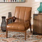 Baxton Studio Nikko Mid-century Modern Tan Faux Leather Upholstered and Walnut Brown finished Wood Lounge Chair