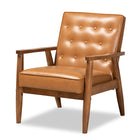 Baxton Studio Sorrento Mid-Century Modern Tan Faux Leather Upholstered and Walnut Brown Finished Wood Lounge Chair