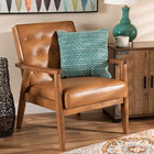 Baxton Studio Sorrento Mid-Century Modern Tan Faux Leather Upholstered and Walnut Brown Finished Wood Lounge Chair