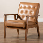 Baxton Studio Sorrento Mid-Century Modern Tan Faux Leather Upholstered and Walnut Brown Finished Wood Lounge Chair
