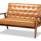 Baxton Studio Sorrento Mid-Century Modern Tan Faux Leather Upholstered and Walnut Brown Finished Wood Loveseat