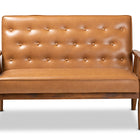 Baxton Studio Sorrento Mid-Century Modern Tan Faux Leather Upholstered and Walnut Brown Finished Wood Loveseat
