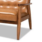 Baxton Studio Sorrento Mid-Century Modern Tan Faux Leather Upholstered and Walnut Brown Finished Wood Loveseat