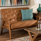 Baxton Studio Sorrento Mid-Century Modern Tan Faux Leather Upholstered and Walnut Brown Finished Wood Loveseat